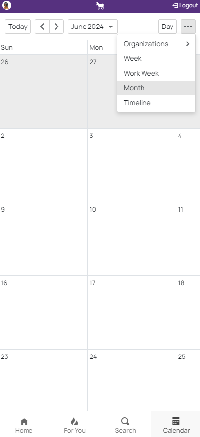 Calendar view of upcoming events